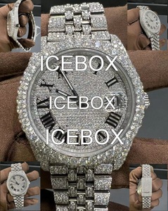 Montre en or blanc, moissanite et acier inoxydable avec cadran en verre cristal, étanche 10 bars, style hip-hop, fermoir bracelet - Product Image 4