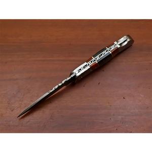 Cuchillo de Bolsillo Multifuncional Jexmoo OEM Hecho a Mano de Acero de Damasco con Funda de Cuero, Garantía de 14 Días, Ideal para Regalo de Aniversario o para Padrinos de Boda - Product Image 2