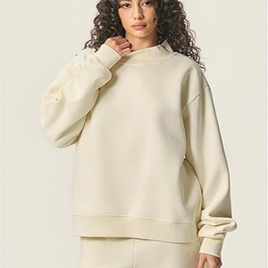 Women's Oversized Crew Neck <b>Sequined</b> Sweatshirt Solid Color Drop Shoulder 100% Cotton Knitted Breathable Winter Autumn Wear - Product Image 5