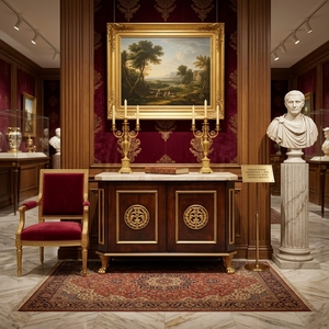 Aparador de Madera Neoclásico Francés Antiguo con Tapa de Mármol, Detalles en Latón Dorado y Ormolu, Mueble de 2 Puertas para Sala de Estar o Comedor - Product Image 5