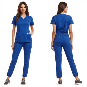 Tenue Médicale Unisexe Premium Bleu Royal Extensible en Maille Écologique – Uniforme Professionnel Moderne et Confortable pour le Secteur de la Santé - Product Image 4