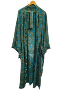 Robe de mariée en soie longueur cheville, multicolore, vêtement de nuit, kimono indien vintage en soie de sari recyclée - Product Image 5
