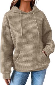 Sudadera con Capucha de Punto Tipo Waffle Rosa, Tendencia 2026, Unisex, Holgada, Informal, con Bolsillo, para Otoño - Product Image 4