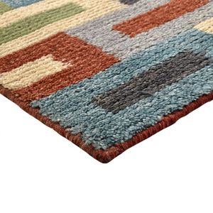 Tapis en laine moderne à poils épais, tufté à la main, antidérapant, écologique, avec bordure décorative florale multicolore personnalisée - Product Image 5
