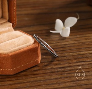 Extra Skinny Onyx Black <b>CZ</b> Pave <b>Ring</b> in Sterling Silver Eternity <b>Ring</b> - Product Image 4