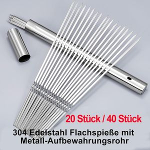 Spiedini per Barbecue Piatti in Acciaio Inossidabile 304 da 33,5 cm, Antiruggine, con Tubo di Stoccaggio in Metallo Grande Capacità 20/40 Pezzi, Accessori BBQ Anti-Rotazione - Product Image 2