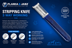 FLAMIA & JABZ Eco-Friendly Wood & Stainless Steel Dog Grooming Comb with Blue Sparkle Stripping Knife for Terrier Dogs - Product Image 2