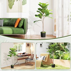 Pianta Artificiale di Ficus Lyrata Verde da 43 Pollici con Terriccio Floccato per Arredamento Casa e Ufficio - Product Image 6