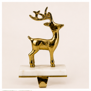 Handcrafted Luxury Golden Aluminum Reindeer <b>Stocking</b> <b>Holder</b> With Sturdy Marble Base For Festive Christmas Mantle Decoration - Product Image 5