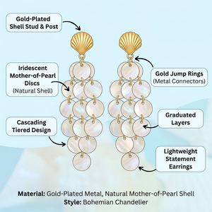 Boucles d'oreilles pendantes exquises en nacre naturelle, bijoux élégants faits à la main en coquillage irisé pour mariage et occasions formelles - Product Image 6