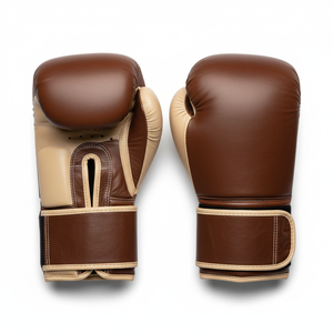 Guantes de Boxeo de Cuero Premium Bicolor Marrón y Beige, Impermeables, con Cierre de Cordones - Equipo Profesional para Sparring y Entrenamiento - Product Image 1