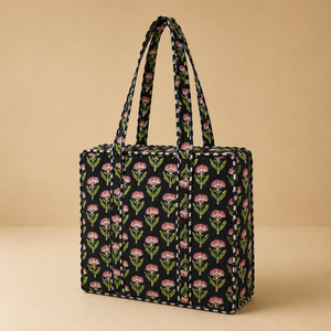 Floral Print Handmade Quilted Cotton <b>Canvas</b> <b>Tote</b> Vintage Bohemian Lady Shoulder Bag Women Fashion Lightweight Stylish Summer - Product Image 3