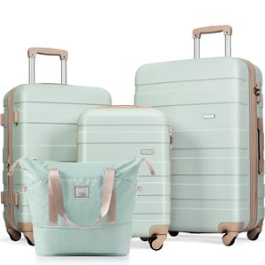 Set di borse da viaggio per valigia in ABS espandibile da 4 pezzi con ruote Spinner di 360 gradi in un bagaglio elegante verde grigio per un facile trasporto - Product Image 1