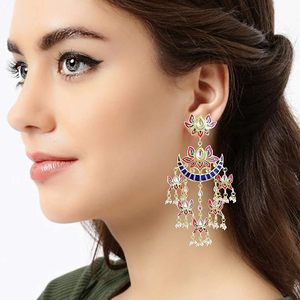 Pendientes Colgantes de Cristal con Imitación de Perlas, Diseño Geométrico Étnico, Chapados en Plata, para Mujer - Product Image 2