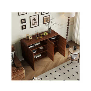 Buffet Mid-Century en noyer pour le salon avec étagères et portes de rangement - Product Image 4