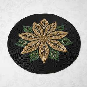 Handmade Beaded Polyester/Cotton Floral Embroidered Stripe <b>Placemat</b> Dining Table Decor <b>Black</b> Green Eco-Friendly Home Hotel Use - Product Image 2