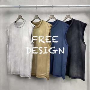 Chaleco sin mangas retro de moda urbana con estampado al por mayor, camiseta sin mangas para hombre con lavado ácido y efecto desgastado, camiseta sin mangas de color liso. - Product Image 2