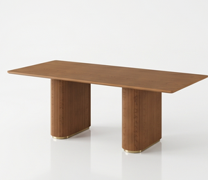 Viro Wooden Rectangle Dining Table with Solid Teak Wood Ribbed Legs for Home Furniture and Dining Space - Product Image 2