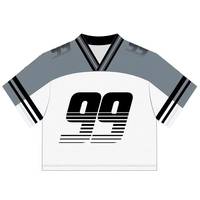 Nouveau design, maillots de football américain 100 % polyester imprimés par transfert thermique, entièrement personnalisables, broderie, maille, manches courtes, devant