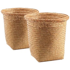 Cubo de basura decorativo de ratán con soporte interior resistente y acabado liso para interiores de hoteles, resorts y restaurantes. - Product Image 1