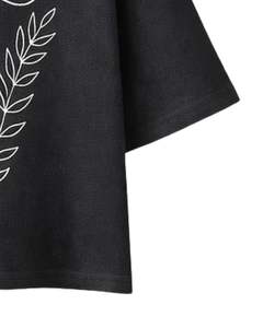 Camiseta Corta Bordada para Mujer, Negra, de Algodón, Casual, Holgada, de Manga Corta, Verano, con Estampado Floral, Moda Urbana, Venta al Por Mayor - Product Image 5