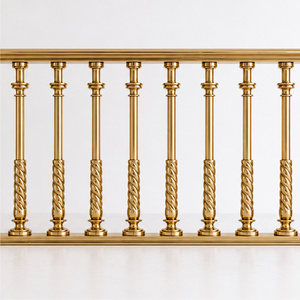 Barandilla de Metal Dorado Trenzado con Balaustres Acanalados en Espiral y Collares Torneados para Escaleras - Product Image 2