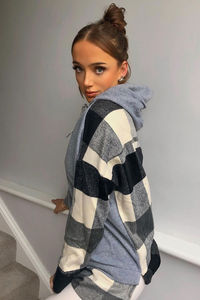 Sweat-shirt à capuche personnalisé pour femme, patchwork à carreaux, coupe oversize, décontracté, streetwear, en molleton, OEM - Product Image 4