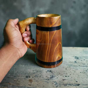 Mug en bois de pin sculpté à la main, avec revêtement alimentaire, pour boissons et repas rustiques, à prix avantageux - Product Image 4