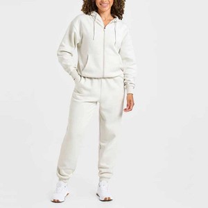 Wholesale Low Price Custom Women Casual Two-Piece Zipper Hooded Breathable Cotton Tracksuit <b>Set</b> Comfortable Low MOQ Sweatsuit - Product Image 1
