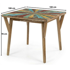 Mesa de comedor cuadrada de madera recuperada de barco, sistema desmontable, color original, para 2-4 personas, estilo costero multicolor - Product Image 5