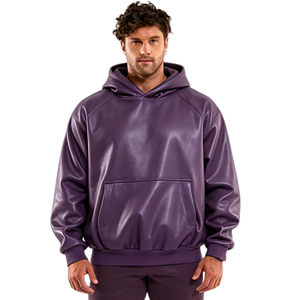 Veste à capuche en cuir PU de qualité supérieure pour homme, vêtement d'extérieur doux à capuche, streetwear décontracté, fabricant OEM ODM, vente en gros - Product Image 6