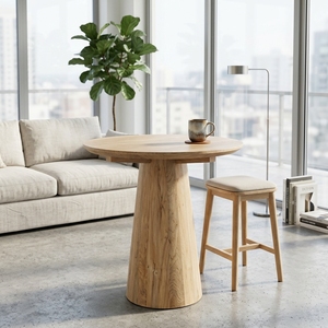 Robi Bar Table Modern Solid Wood High Pub Furniture Elegant Conical Pedestal Base Table For <b>Rustic</b> Contemporary Home Decor Style - Product Image 4