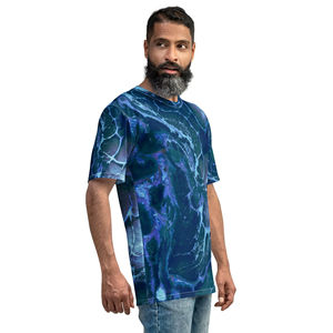 T-shirt à manches courtes pour homme, impression par sublimation, motif abstrait bleu et violet, col rond, coupe décontractée, 100% polyester tricoté - Product Image 5