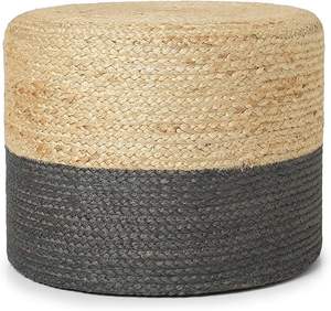 Meilleur prix Pouf rond en jute, tabouret de sol, pouf artisanal indien pour salon et hôtel, console avec incrustations en os - Product Image 5