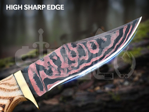 Couteau de chasse OEM artisanal en acier Damas cuivré, couteau à dépecer à lame fixe avec manche en bois, couteau de camping et d'extérieur EDC avec étui en cuir - Product Image 6