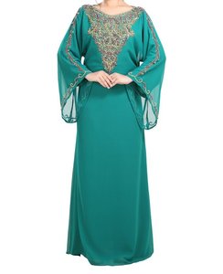 <b>Pink</b> Embroidered High Neck Long Sleeve Ankle Length <b>Abaya</b> Women's Casual Middle East Style Evening Party Dress Polyester Regular - Product Image 3