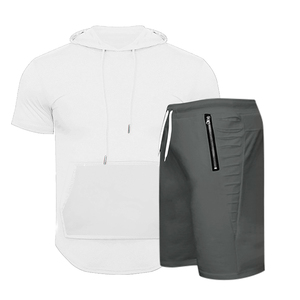 Nouvel ensemble court d'été pour homme avec capuche, poches zippées, survêtement de fitness décontracté, coupe ajustée, tenue de sport respirante pour la gym et l'entraînement 2026 - Product Image 4