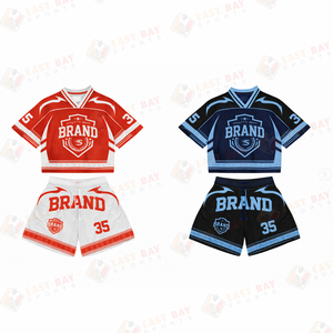 Personalized V-neck <b>T</b>-Shirt Shorts Set Men Summer Custom Mesh Boxy Cropped Retro Football Jersey 2-Piece Outfit Side Pockets - Product Image 2