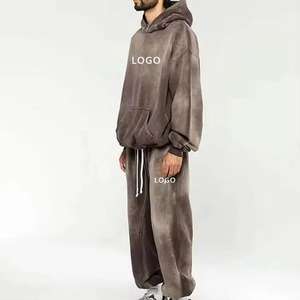 Ensemble de survêtement streetwear en gros, avec patchs, effet vieilli, brodé, pantalon empilé et sweat à capuche, délavé soleil et délavé à l'acide - Product Image 2