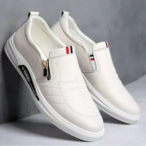 Zapatos de hombre, zapatos informales de cuero blanco, zapatillas de marca de lujo, mocasines cómodos de negocios para hombre, mocasines con cremallera para hombre, Zapatos Hombre - Product Image 1