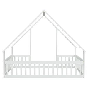 Letto a Forma di Casa Bianca in Legno Massello con Sponde di Sicurezza per Bambini - Product Image 5