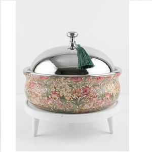 Casserole isotherme classique en acier inoxydable émaillé, motif toile bleue, plat de service pour fondue, pot thermique à double paroi - Product Image 2