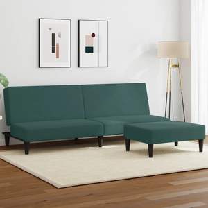 Divano Letto a 2 Posti in Velluto Verde Scuro 100% Poliestere con Struttura in Legno e Plastica - Product Image 1