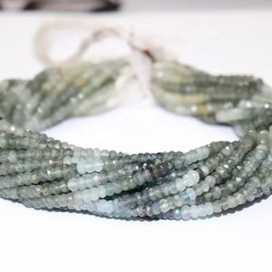 Perles Rondelle à facettes aigue-marine 3-4mm 13 pouces brin de pierres précieuses naturelles pour la fabrication de bijoux - Product Image 1