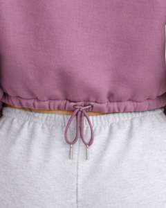 Sudadera con capucha corta de forro polar rosa malva con cremallera de un cuarto, bolsillo canguro, dobladillo con cordón ajustable, estilo casual urbano, cálida, para mujer - Product Image 4