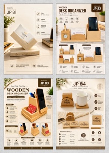Custom Wooden Coaster Set with Storage Box Hexagon Round Plywood Drink Coasters for <b>Office</b> Home <b>Gifting</b> - Product Image 3