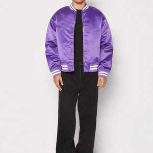 Veste universitaire en satin de qualité supérieure pour homme, col montant, veste bomber en satin polyester à boutons pression - Product Image 6