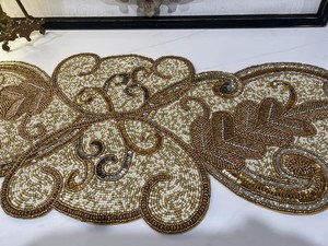 Vintage Embroidered Table <b>Runner</b> Floral Pattern Gold Beige Home Decor <b>Washable</b> Hand Wash - Product Image 5