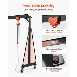 Grúa Pórtico Ajustable de 4400 Libras de Capacidad, Elevador Portátil para Taller con Carro Manual - Product Image 3