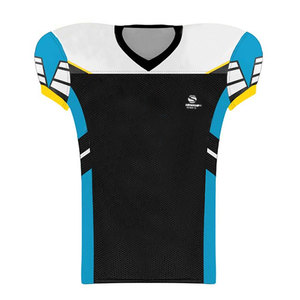 Conjunto de Jersey y Pantalones Acolchados en Negro, Cian y Azul para Jóvenes y Adultos, Ropa Deportiva de Fútbol Americano, Sublimación Completa OEM, Kit de Fútbol Americano sin Mangas con Malla - Product Image 1
